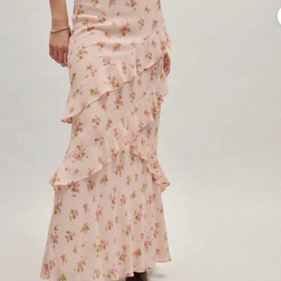 Reformation Dresses & Skirts - Reformation Blush Floral Ruffle Maxi Skirt
